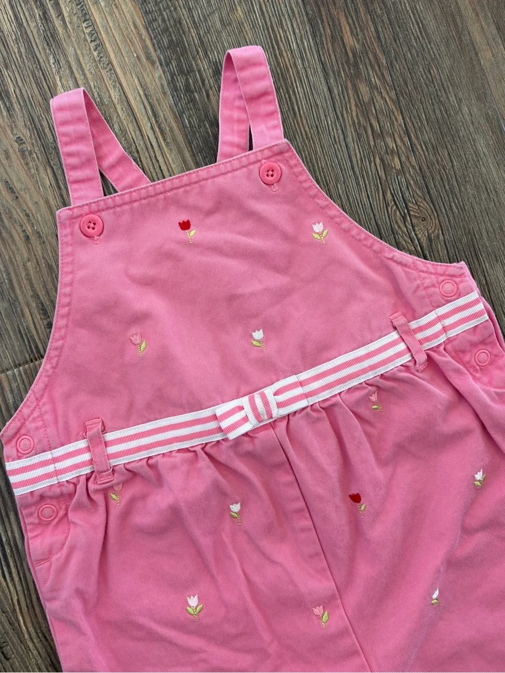 Y2K Gymboree Pink Floral Embroidered Bib Overalls 18-24 Mos Scalloped Hems 2003
